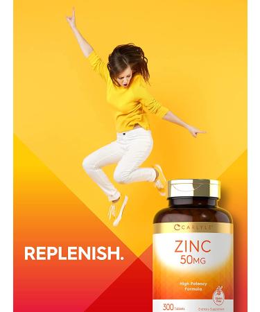 Carlyle Zinc 50mg 300 Tablets - Vegetarian, Non-GMO, Gluten Free Zinc Gluconate Supplement - High Potency Formula - Buy Online on GoSupps.com