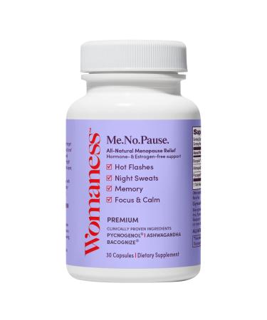 Womaness Me.No.Pause. - Menopause Support for Hot Flashes, Night Sweats, Vaginal Dryness, Memory & Mood - Perimenopause Relief & Menopause Supplements for Women - Hormone & Estrogen-Free (30 Capsules) 30 Count (Pack of 1)