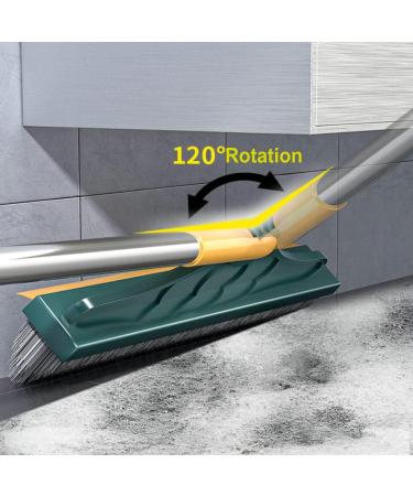 2 in 1 Floor Brush Scrubber with Long Handle Grout Brush Scrape Stiff Bristle Cleaning Scrub Brush with Squeegee 120 Rotating Tile Brush for Cleaning Bathroom Glass Patio Kitchen -Green - Buy Online on GoSupps.com