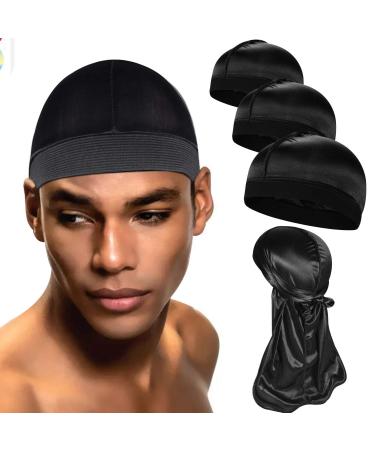 3+1 Wave Caps Silky Durags Pack for Men Waves Stocking Wave Cap Good Compression Over Durag Satin Doo Rag 114g