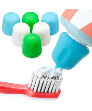 Self Closing Toothpaste Caps 6-Pack by Tilcare - No Waste Cap Dispensers for Adult and Kids Bathroom - Mess-Free Toothpaste Lids - Easy to Use, Food Grade Silicone and BPA-Free Toppers