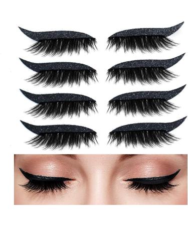 zalati False Eyeliner & Eyelashes Sticker 4 Pair Reusable Small Adhesive Sticker with Shine for Girls Halloween Makeup - Black - Buy Online on GoSupps.com
