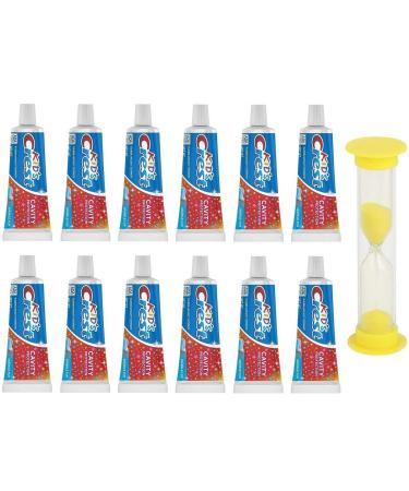 Kids Cavity Protection Crest Sparkle Fun Toothpaste Travel Size 0.85 Ounce 12 Pack with One 2 Minute Sand Timer (Colors May Vary) for Brushing