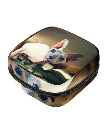Menstruation pad bag with zipper women's napkin bag tampons collective bag for women and girls (cute hairless cat) Color 10