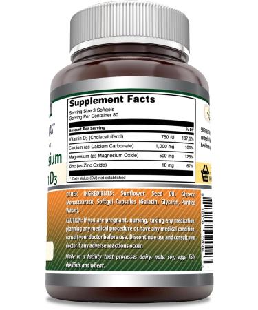 Amazing Formulas Calcium Magnesium Zinc D3 240 Softgels Supplement | Non-GMO | Gluten Free (Pack of 1) - Buy Online on GoSupps.com