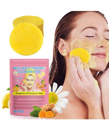 Kojic Acid Turmeric Cleansing Pads - Turmeric Cleansing Pads Exfoliating Glow Up Acne Scars Unclog Pores Enriched Vitamin C Gentle & Non-Irritating for Face Body - 40 Count