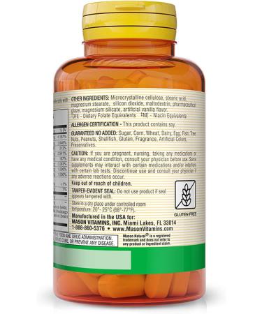 MASON NATURAL Vitamin B 50 Complex All Eleven B Factors - Supports Heart and Nervous System Health Essential Nutrient Supplement 100 Tablets - Buy Online on GoSupps.com