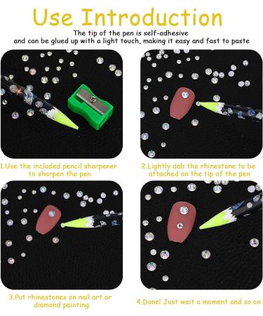4Pcs Self Adhesive Resin Rhinestones Picker Pencil Mabor Nail Point Diamond Drill Art Painting Pen with Pencil Sharpener Gem Pick up Tools for Girls Women Nail DIY Decoration - Buy Online on GoSupps.com