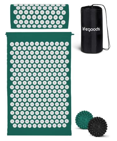 Lifegoods acupressure mat with pillow - battery mat - battery compress tower+ - acupressure mat - acupuncture mat - massage mat - back - sting mat - facirma - nail mat - AcuPressure mat green & white