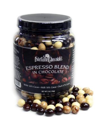 Chocolate Covered Espresso Bean Blend Jar | Made with Premium Ingredients | 3-Pound Bulk Jar | Features White, Milk, and Dark Chocolate Coffee Beans | Delicious Caffeinated Treats | By Dilettante Chocolates