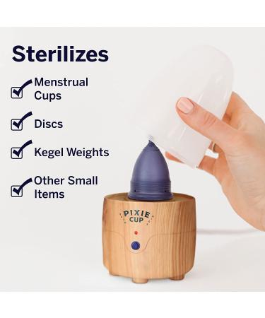 Pixie Menstrual Cup Steamer Sterilizer - 99.9% Germ Killer with Cleanser Steam - Bamboo Finish | 3-Minute Sterilization, Automatic Shut Off - Buy Online on GoSupps.com