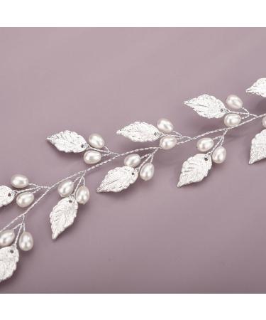 BERYUAN Pearls Leaves Wedding Hair Vine Silver Leaf Bride Headpiece Women Girls Wedding Hair Accessories Pearls Wedding Hairpiece for Brides Bridesmaid Girls (silver) - Buy Online on GoSupps.com