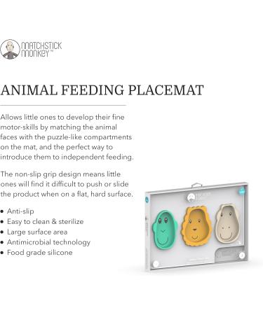 Matchstick Monkey Anti-Slip Animal Puzzle Snack Mat for Baby-Led Weaning - Grey, 100% Silicone, BPA-Free | 9 Months Old+ Baby Snack Mat - Buy Online on GoSupps.com
