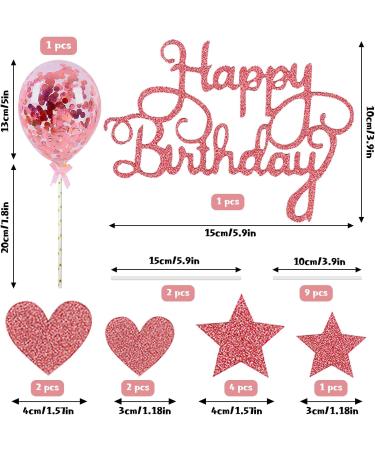 2 Pcs Happy Birthday Cake Toppers Personalised Rose Gold Cake Decorations Balloon Cake Topper Stars Heart Birthday Cake Decorations for Girls Boy Women Men (Pink/Gold) - Buy Online on GoSupps.com