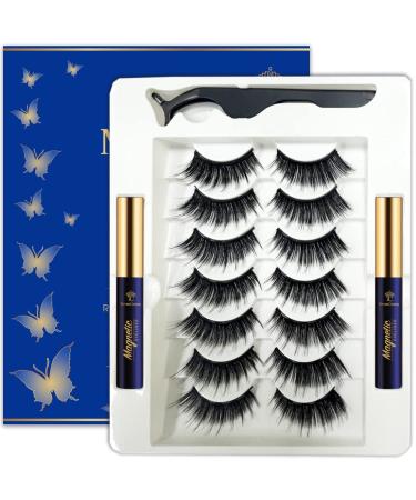 Magnetic Eyelashes 3D Medium Full volume Magnetic Lashes with Upgraded 2 Tubes of Magnetic Eyeliner Waterproof Natural Look Long Lasting Easy Reusable Fake Eyelashes 7 Pairs Full volume Medium Magnetic Lashes