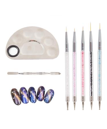 Niceneeded 5 piece Double Ended Nail Art Point Drill Nail Nail Dotting drawing tools and make-up mixed palette stainless steel with spatula tool for mixing Foundation Silver