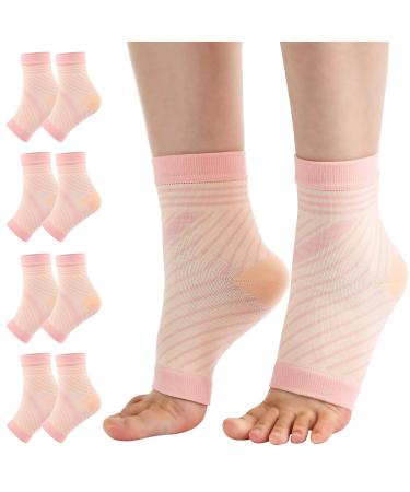 cheap4uk 4 Pairs Neuropathy Socks Plantar Fasciitis Foot Compression Socks Support for Men & Women Sports Injury Recovery Arch Support Anti-Slip Breathable Soothe Socks for Pain Relief L Pink
