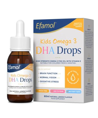 Efamol Kids Omega 3 DHA Drops - Suitable for infants from 6 months to adults - Natural Lemon Flavour - Sugar Free