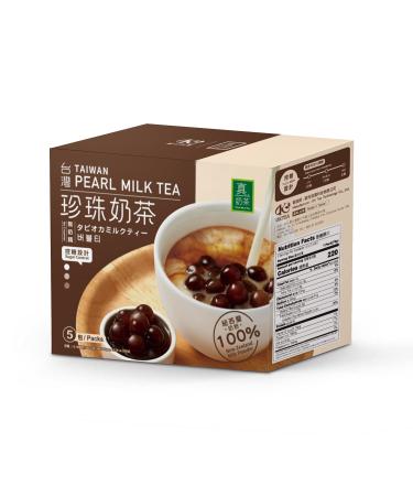 OKTEA Bubble Pearl Milk Tea Kit - Assam & Ceylon Tea Blend, New Zealand Milk, Preservative-Free Tapioca, Serve Hot or Iced - Single Box of 5 Servings Classic Bubble Tea 5 Count (Pack of 1)
