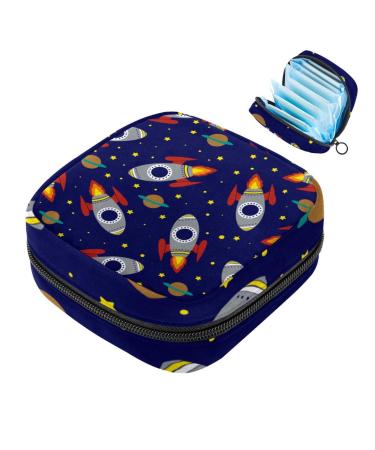 Portable women's binding-up bags menstrual cup bags feminine menstrual insert bag for teenage girls tampons for the first period cartoon galaxy rocket pattern multicolored 03