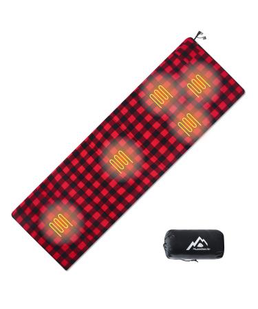 Mantuole Heated Sleeping Bag pad, Heated seat Cushion, 5 Heating Zones, Multi USB Power Supported, Operated by Battery Power Bank or Other USB Power Supply, Compact Bag Included. Red Flannel