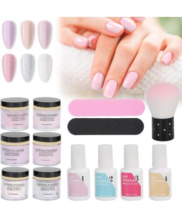 Nail Dipping Powder Set - Nail Kit Starter Nail Art Powder Professional Top Base Coat Gel Dust Brush 6 Color Manicure Tool Set for Nail Artist Salon Home Use (K1214) - Buy Online on GoSupps.com