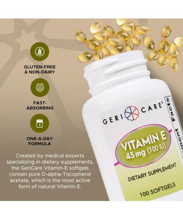 GeriCare High-Potency Vitamin E Capsules 100 IU for Skin & Immune Support 45mg | 100 Count | Organic Vitamin E for Women and Men 100 Count (Pack of 1) Softgel - 45mg - Buy Online on GoSupps.com