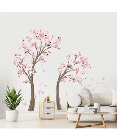Decalmile Large Cherry Blossom Tree Wall Decals - Pink Flower Branch Stickers for Living Room, Bedroom & Nursery Decor - Tree Height 151cm - Buy Online on GoSupps.com