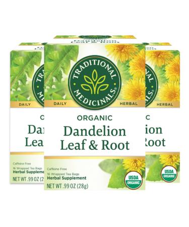 Traditional Medicinals Herbal Teas Organic Dandelion Leaf & Root Tea Naturally Caffeine Free 16 Wrapped Tea Bags .99 oz (28 g)