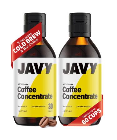 Javy Cold Brew Coffee Concentrate Bundle, Instant Coffee Hot & Cold Brew, Iced Coffee Drink, Liquid Espresso Concentrate, Med. Roast Arabica, 60X Original Caffeinated Shots - (2 Pack) 12oz Caffeinated Original 6 Fl Oz (Pac