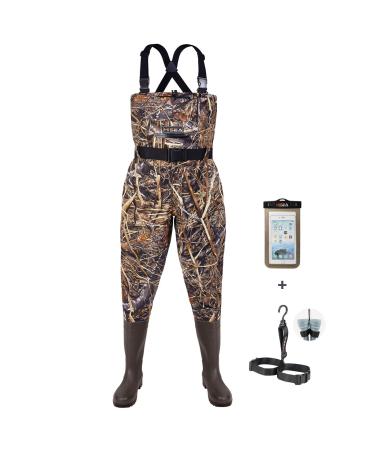 HISEA Upgrade Chest Waders Fishing Waders for Men with Boots Waterproof Lightweight Bootfoot Cleated 2-Ply Nylon/PVC Camo M10/W12