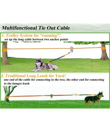 ZENGSUSU Dog Tie Out Cable 30ft for Large Dogs Up to 300LB Long Dog Lead Kit with Trolley System Runner Cable and 4ft Bungee Leash for Camping/Yard/Outside (30ft Reflective-10mm) - Buy Online on GoSupps.com