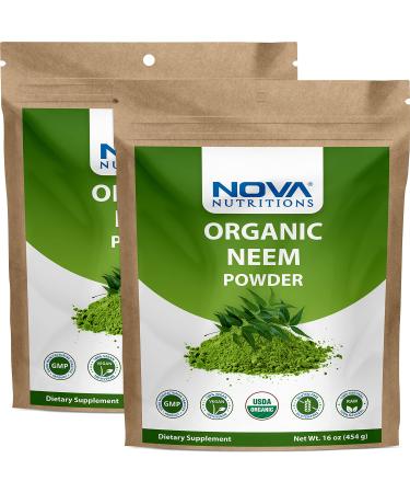Nova Nutritions 2 Pack Certified Organic Neem Leaf Powder 16 OZ (454 gm) - Also Called Azadirachta Indica (Total 32 OZ)