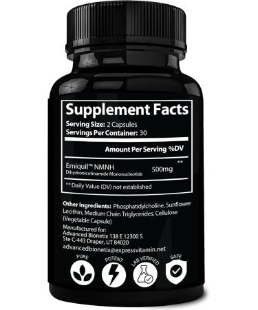 Liposomal NMNH 500mg Per Serving -NMN Supplement Alternative- 120 Capsules (Dihydronicotinamide Mononucleotide) NAD Supplement to Boost NAD+ Levels for Anti Aging (120) 60 Count (Pack of 2) - Buy Online on GoSupps.com