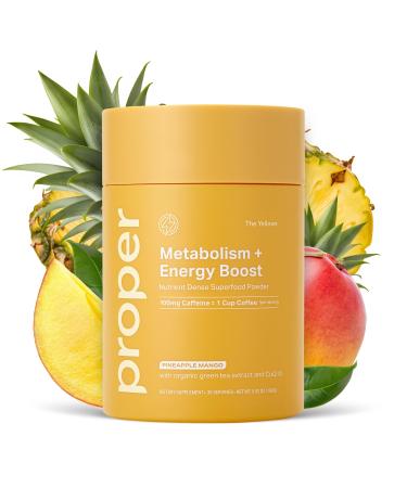 Proper The Yellows Metabolism and Energy Boost Sugar Free Energy Drink Powder with 100mg Caffeine. 30 Servings Pineapple Mango Drink Mix for Men and Women