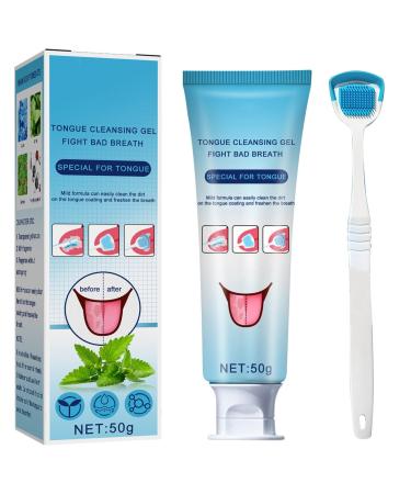 Tongue Cleaning Gel Set Tongue Cleaner Gel with Tongue Brush Tongue Scraper Scrubber for Adults with Cleaning Gel Easy to Use for Men Women