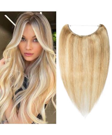 S-noilite Wire Hair Extensions Invisible Wire Extension Human Hair 100% Remy Natural Secret Wire Extensions Real Hair Pieces for Women (16 inch 18/613 Ash Blonde&Bleach Blonde) 16 inch Ash Blonde&Bleach Blonde