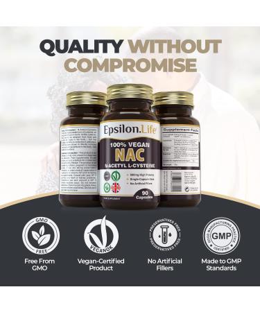 NAC 600mg Vegan Supplement - N-Acetyl-Cysteine Capsules for Glutathione Boost - 90 Caps - Made in UK, No Fillers - Buy Online on GoSupps.com