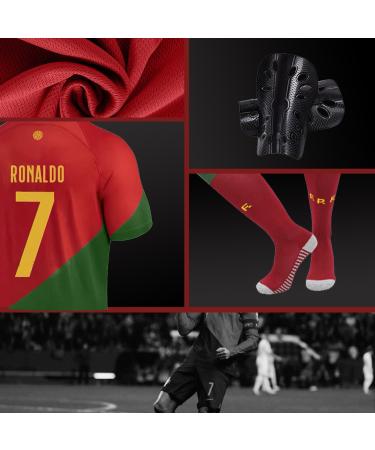 Ronroned No. 7 Red Football Jersey Set for Kids & Adults | Short Sleeve Jersey & Shorts with Socks - Premium Quality Football Gear - Buy Online on GoSupps.com