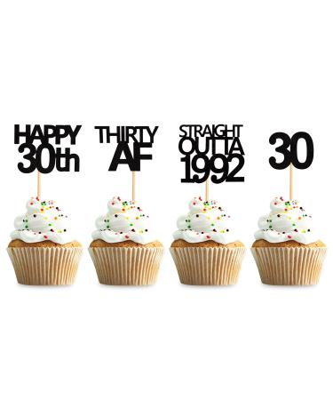Keaziu 48 Pack Black Straight Outta 1992 Cupcake Toppers Happy 30th Cupcake Toppers Thirty AF Cupcake Toppers 30 Years Birthday Party Decoration | black 1992 Black 30th