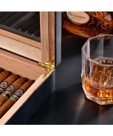 Cigar Boxs Humidors Desktop Cigar Box Carbon Fiber Handcrafted Modern Cehumidor Storage Case with Front Digital HygrometerHumidifier Holds 50 Cigars - Buy Online on GoSupps.com