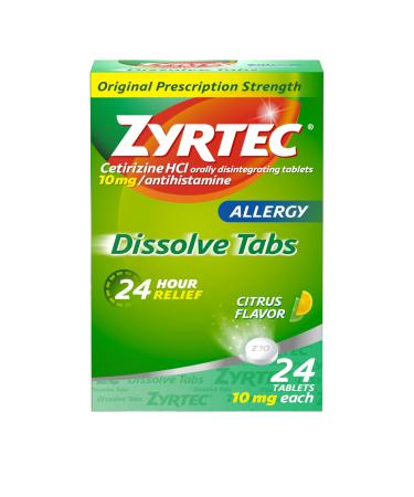 Zyrtec 24 Hour Allergy Relief Dissolving Tablets with 10 mg Cetirizine HCl Antihistamine Allergy Medicine for Relief from Allergies Caused by Ragweed & Tree Pollen Citrus Flavor 24 ct