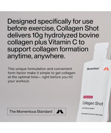 Momentous Collagen Shot Supplement - Hydrolyzed Bovine Collagen & Vitamin C Helps Support Joint, Bone, & Connective Tissue Health - NSF Certified for Sport - Wild Berry - 25g per Serving - 15 Servings - Buy Online on GoSupps.com