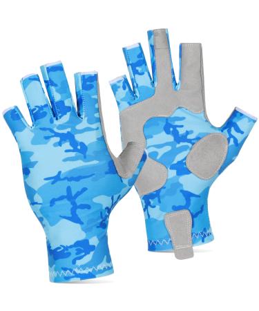 Eicolorte Camouflage Fishing Gloves with Silicone Anti-Slip Design - Comfortable, Breathable Fishing Gloves with Sun Protection S/M Camouflage Blue