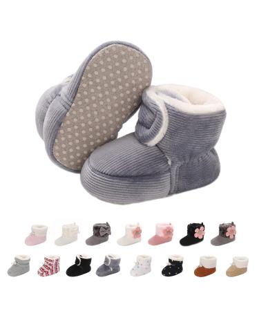 outfit spring Baby Winter Warm Fleece Bootie Newborn Non-Slip Soft Sole Winter Shoes Sock Shoes Cute Adjustable Crawling Shoes Prewalker Boots for Girls Boys Toddler 0-18 Months 12-18 Months A Grey
