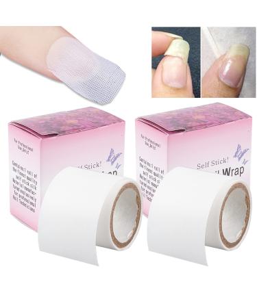 NICENEEDED 2 Rolls Fiberglass Silk Nail Wrap Self Adhesive Bandage Tape Easy Trimerable for Damaged Nail Tips Repair Nail Art Extension Stickers Nail Protector Tools for Nail Design Solid