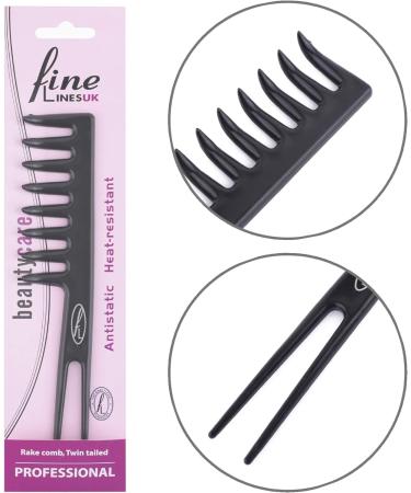 Fine Lines Twin Tailed Rake Comb - Hair Detangling & Shower Comb for Afro, Wet, Curly Hair - Antistatic Black Plastic - Buy Online on GoSupps.com