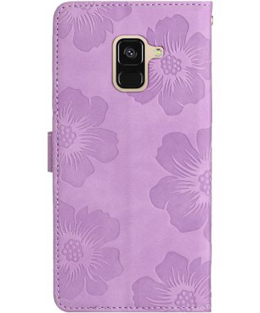 Folding Flower Pattern Cover for Samsung Galaxy A8 Plus 2018 | PU Leather Protective Card Compartment & Stand | Violet - Buy Online on GoSupps.com