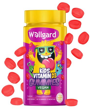 Wellgard Kids Vitamin D3 Gummies - 2 Month Supply - Vegan Chewable Vitamin D Gummies Mixed Berry Flavour