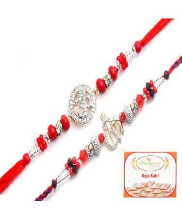 Ghasitaram Gifts Rakhi for Brother Rakhis Online - Set of 2 Chants of Om and Blessings of The Highest Aura Premium Rakhis with 400 GMS of Kaju katli